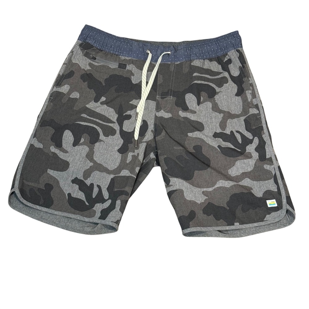 Vuori Banks Mens Grey Camo Performance 4-Way Stretch Board Shorts Size S